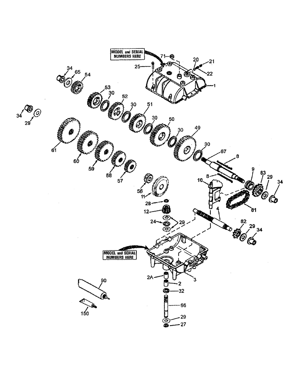 Transmission Assembly Diagram and Parts List for G1548 55AE232S150-WAM Cub Cadet Lawn Mower